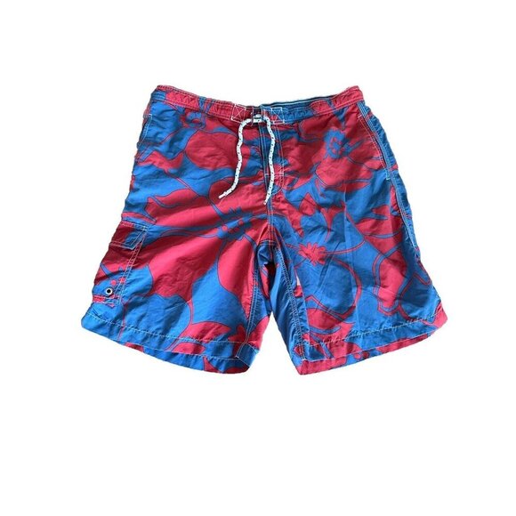 Land’s End Cargo Swim Floral Shorts Men's M Blue  Hawaiian Trunks Board - Picture 2 of 11
